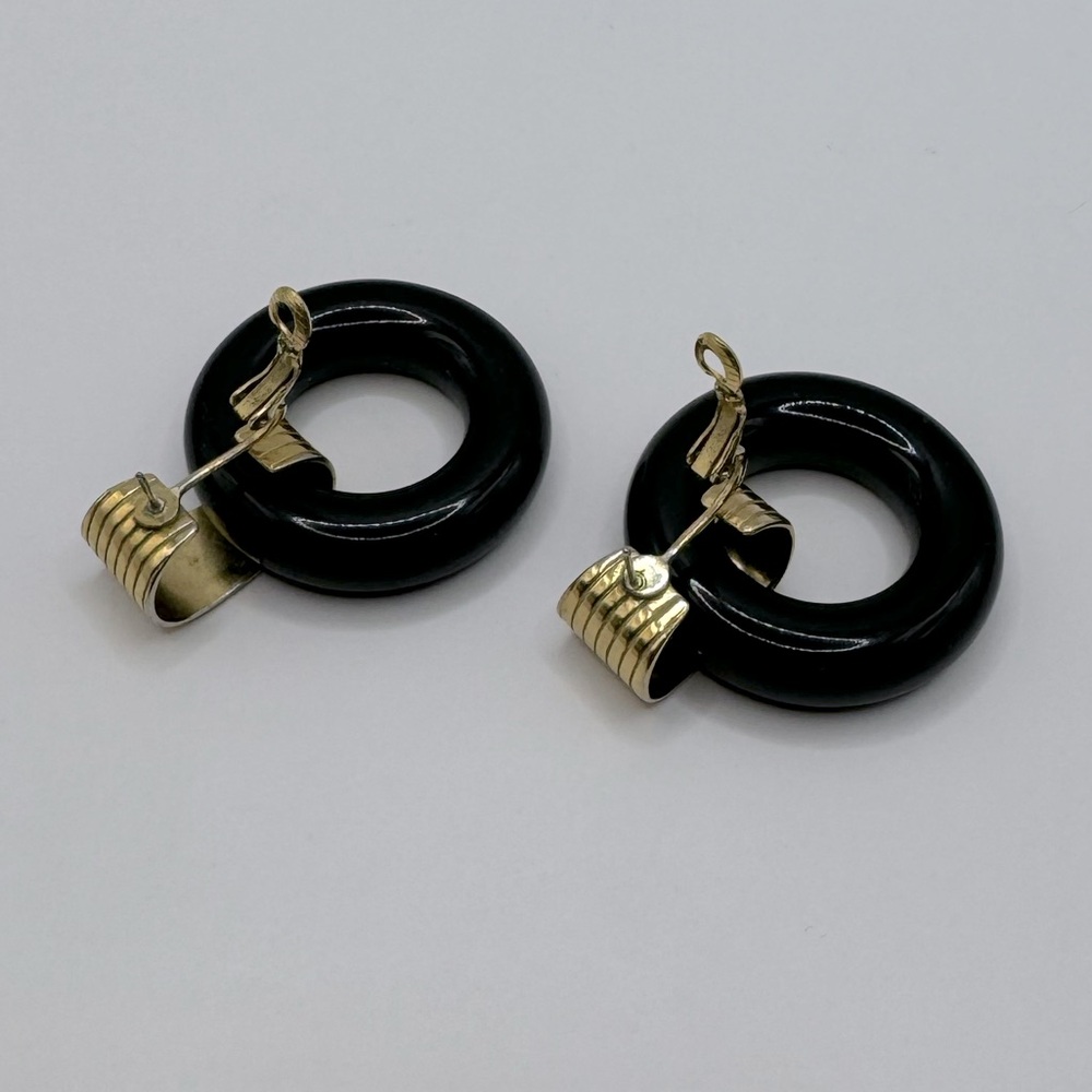 NAPIER Vintage Black & Gold Door Knocker Earrings - Picture 10 of 13
